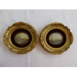 A pair of framed oval hand painted miniatures of Venetian scenes, 5 x 6cm