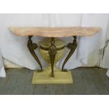 An Art Deco style consol table with two detachable tops supported by three classical maidens on a