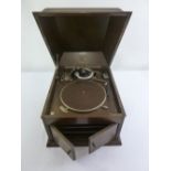 His Masters Voice table top gramophone of rectangular form with hinged cover