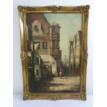 Arnold framed oil on canvas of a continental street scene, signed bottom right, 76.5 x 51cm