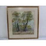 Muli Tang two framed and glazed watercolours of country landscapes, signed bottom right, a. 38 x
