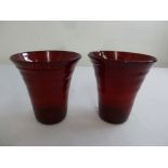 A pair of Whitefriars red vases of conical form