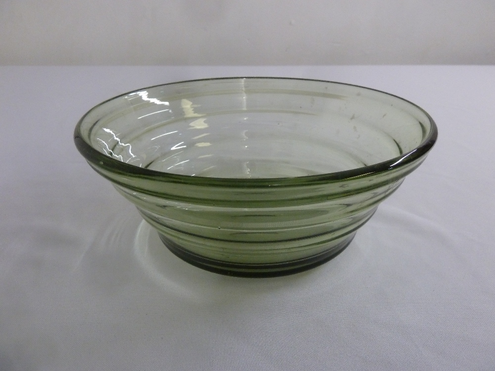 A Whitefriars green glass fruit bowl