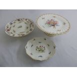 Royal Worcester cake plate, a Crown Staffordshire cake plate and a hexagonal dish