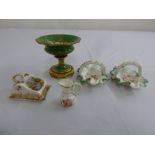 A quantity of porcelain to include a bowl on stand, a pair of miniature sweetmeat dishes, a