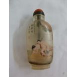 Chinese 19th century reverse painted glass snuff bottle with erotic image