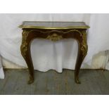 A French style marble top consol table on cabriole legs with gilt metal mounts