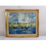 John Freeman framed oil on board of sailing ships, 39.5 x 49.5cm