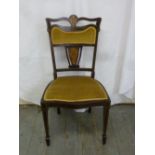 Edwardian occasional chair with inlaid back and tapering spade feet