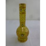 An early 20th century Bohemian yellow long neck over painted cut glass vase