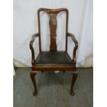 An Edwardian mahogany occasional chair with leather seat on cabriole legs