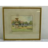 Rosa Wallis framed and glazed watercolour of an English country home and garden, titled In the
