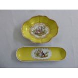 Meissen two yellow ground dishes decorated with courting couples