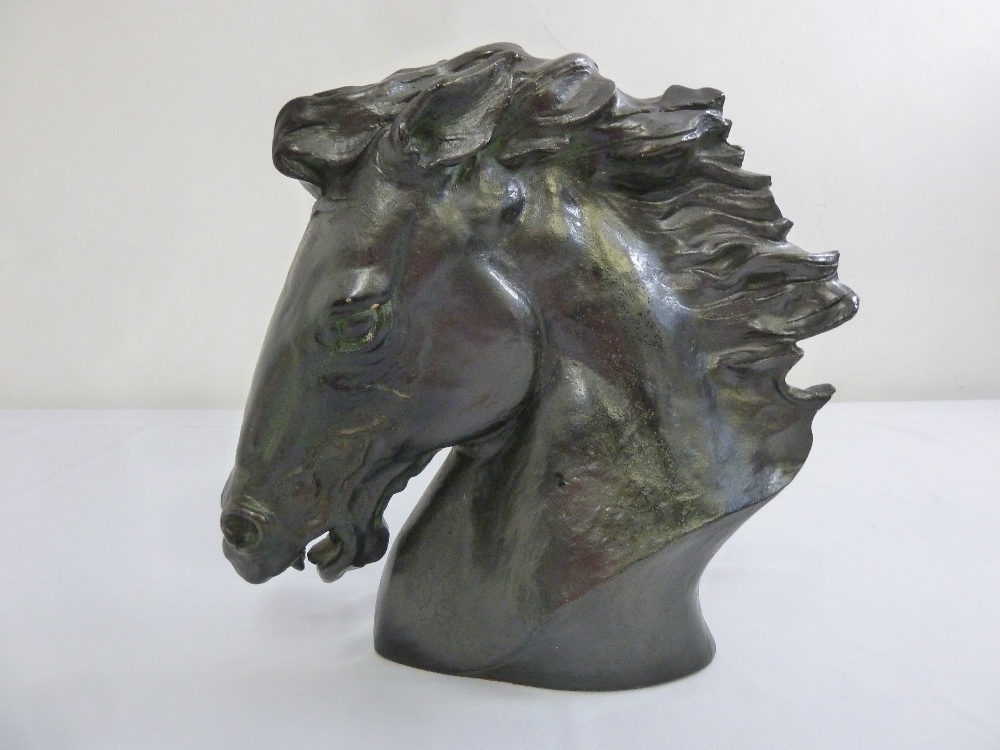 J. Spratt bronzed figurine of a horses head, signed to base