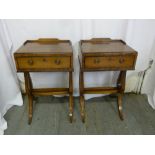 A pair of 19th century mahogany rectangular side tables with single drawer on outswept legs and lyre