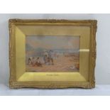 Burkett Foster a framed and glazed watercolour of fishermen and girls by the seashore, monogrammed