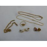 A quantity of 9ct gold jewellery to include a chain , bracelets, a ring and earrings, approx total