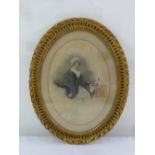 An oval framed and glazed hand coloured etching of a lady, dated 1826 by H. Edridge, 33 x 23.5cm