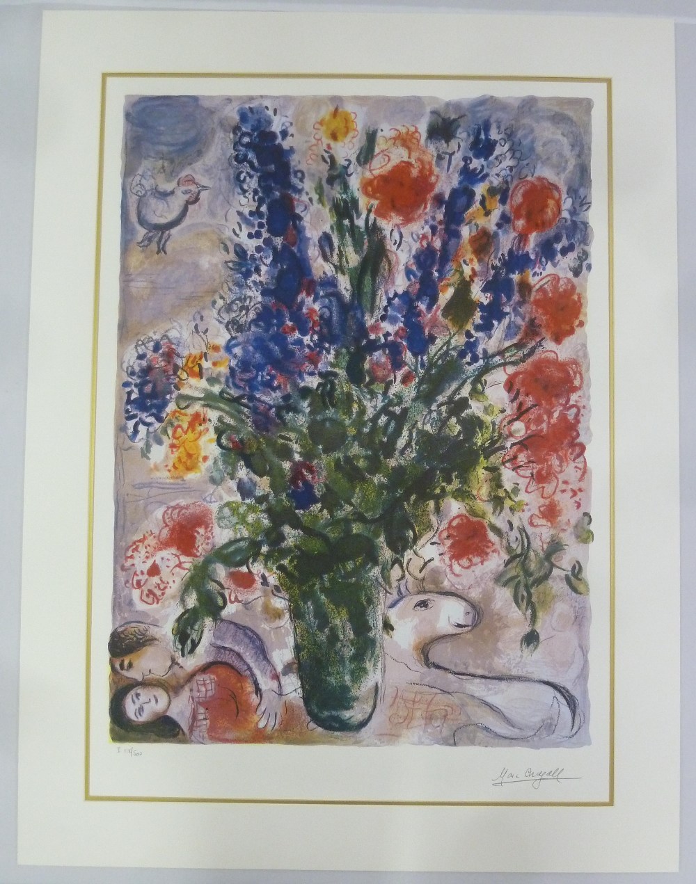 Marc Chagall framed and glazed limited edition 117/500 polychromatic lithographic print entitled Les