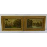 A pair of early 20th century framed oils on canvas of English landscapes to include The Pagoda at