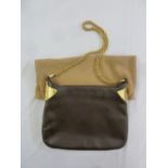 Gucci brown leather handbag with gilt metal mounts and gilded rope twist strap