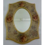 An Edwardian shaped rectangular florally decorated mirror