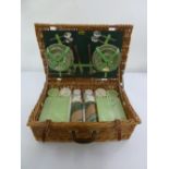 Brexton mid 20th century wicker picnic basket, as new to include containers, cups, saucers, utensils