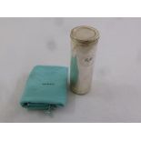 Tiffany and Co. silver tennis ball holder with pull-off cover, to include cloth bag