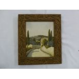 A framed oil on panel of a Mediterranean street scene, 22.5 x 18cm