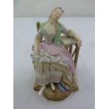 Meissen 19th century figurine of a seated lady in 18th century attire, marks to the base, 18cm (h)
