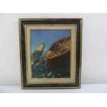 Bagnall framed oil on board of boats, signed bottom right, 33 x 27cm