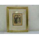 Jean-Louis Forain framed and glazed etching of two ladies, 20 x 15cm