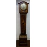 A Chinoiserie style lacquered Grandmother clock with silvered dial, Arabic numerals to include key