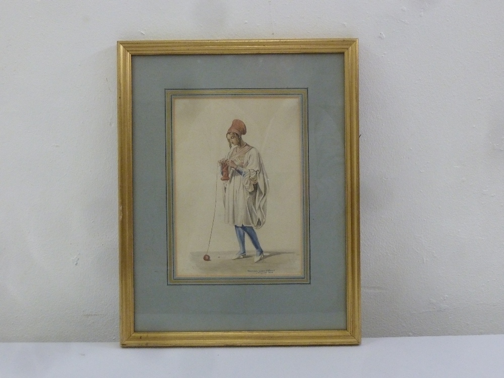 A framed and glazed watercolour titled A Woman Near Athens 1828, indistinctly signed bottom right,