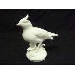 Meissen blanc de chine figurine of a bird on raised circular base, marks to the base