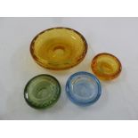 Four Whitefriars glass bowls of various colours
