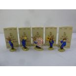Five Royal Doulton Bunnykins figurines playing musical instruments, to include original packaging