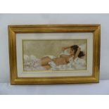 Georgio Rocca framed oil on canvas of a reclining nude, signed bottom right, label to verso, 20.5