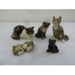 Five Winstanley Cats of varying size and colour, signed to the bases