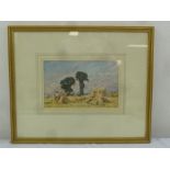 Lucy Hume-Williams framed and glazed watercolour titled Harvesting, monogrammed bottom left, 17 x
