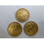 Three gold half sovereigns 1906, 1911 and 1912