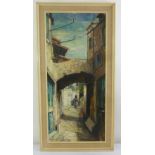 William Genge framed oil on panel of Baska in the Adriatic, signed bottom right, 109.5 x 50.5cm