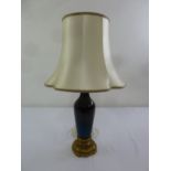 Blue ceramic and gilt metal table lamp with silk shade