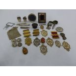 A quantity of Masonic medals and collectables to include an amber pendant, antique buttons and
