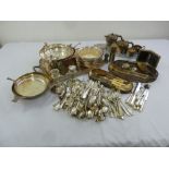 A quantity of silver plate to include a tray, a wine cooler, entree dishes and flatware