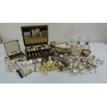 A quantity of silver plate to include flatware, dishes and coasters