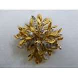 Gold and diamond brooch, gold tested 18ct with 14ct gold clip, approx total weight 27.6g