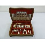 A canteen of silver plated flatware for six place settings to include knives, forks and spoons