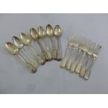 A quantity of Victorian silver flatware to include six Kings pattern spoons and six fiddle and