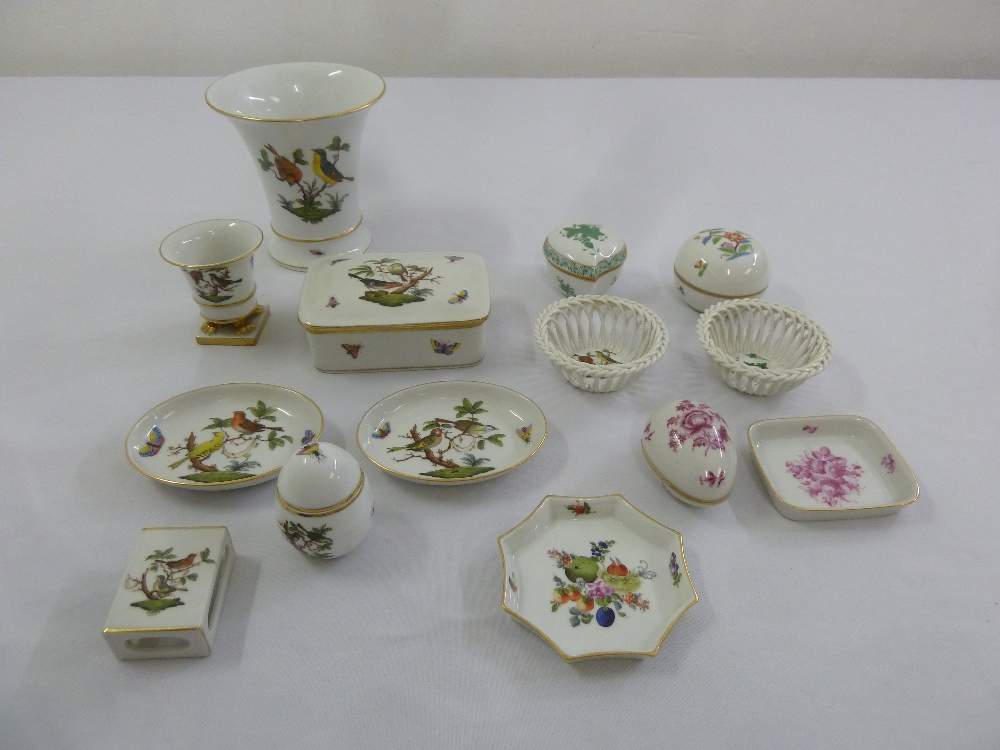 A quantity of Herend to include Rothschild pattern vases, dishes and a covered box and six other